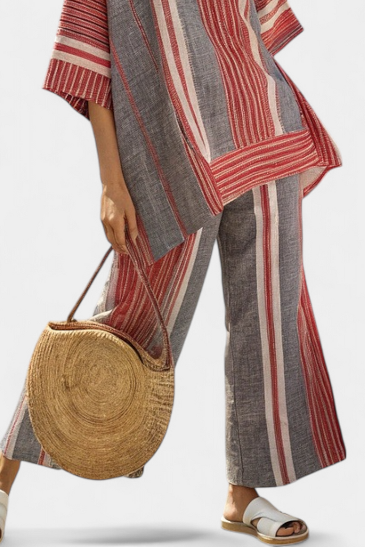 Emma™ | Top en cuir gris et pantalon long élégant.