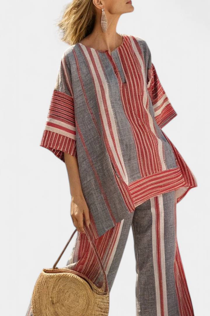 Emma™ | Top en cuir gris et pantalon long élégant.