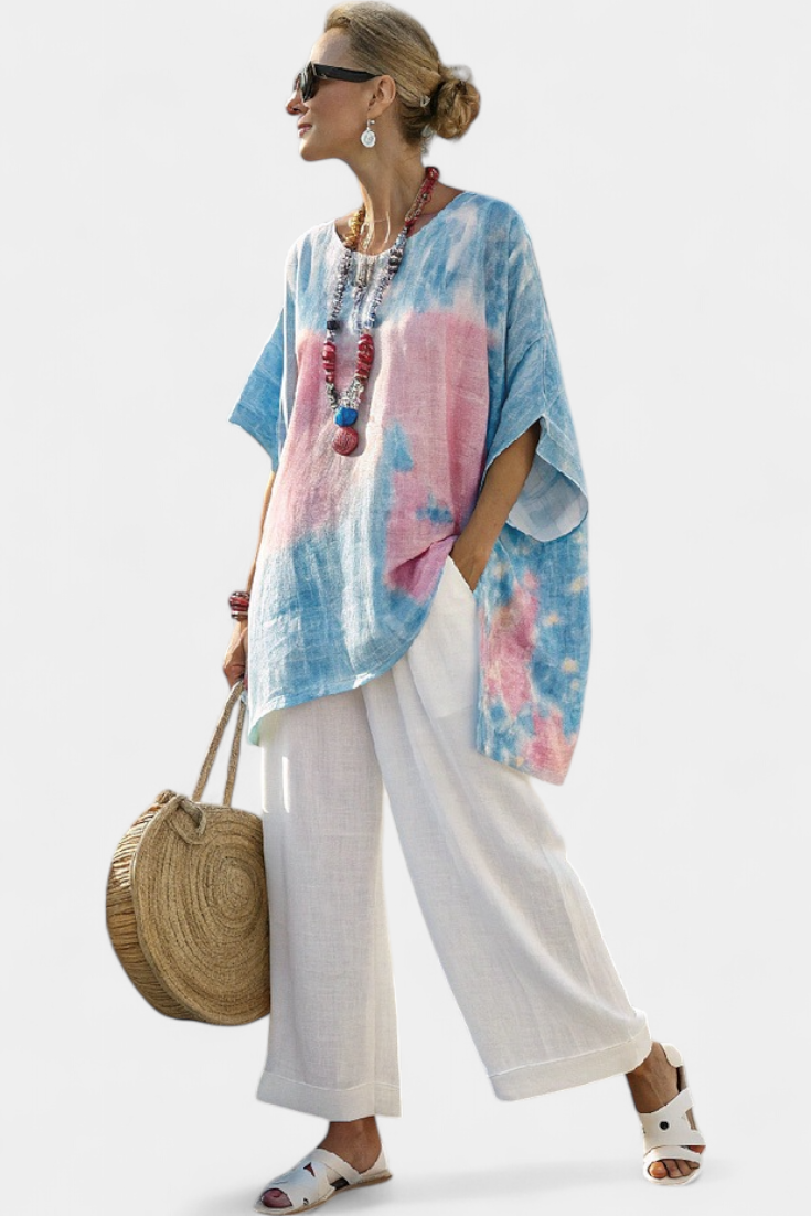 Lisa™ : Haut confortable en tissu extensible et pantalon rayé en bambou.