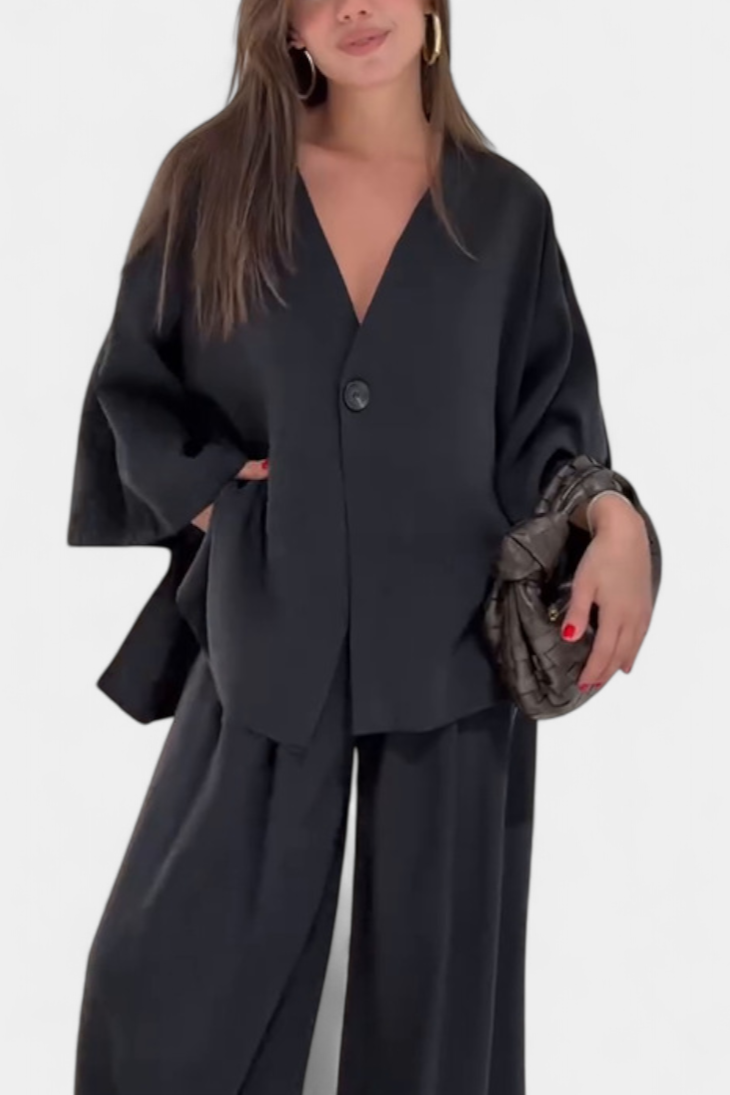 Eli Oversize V-Neck Top with Straight Trousers Set
