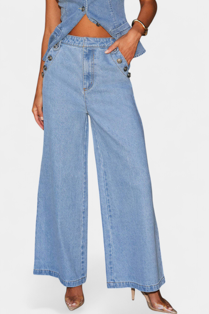Ensemble en denim Ludovica avec gilet ajusté et jeans à jambe large