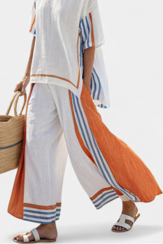 Elvira™ | Pantalon large confortable avec rayures et top en lin