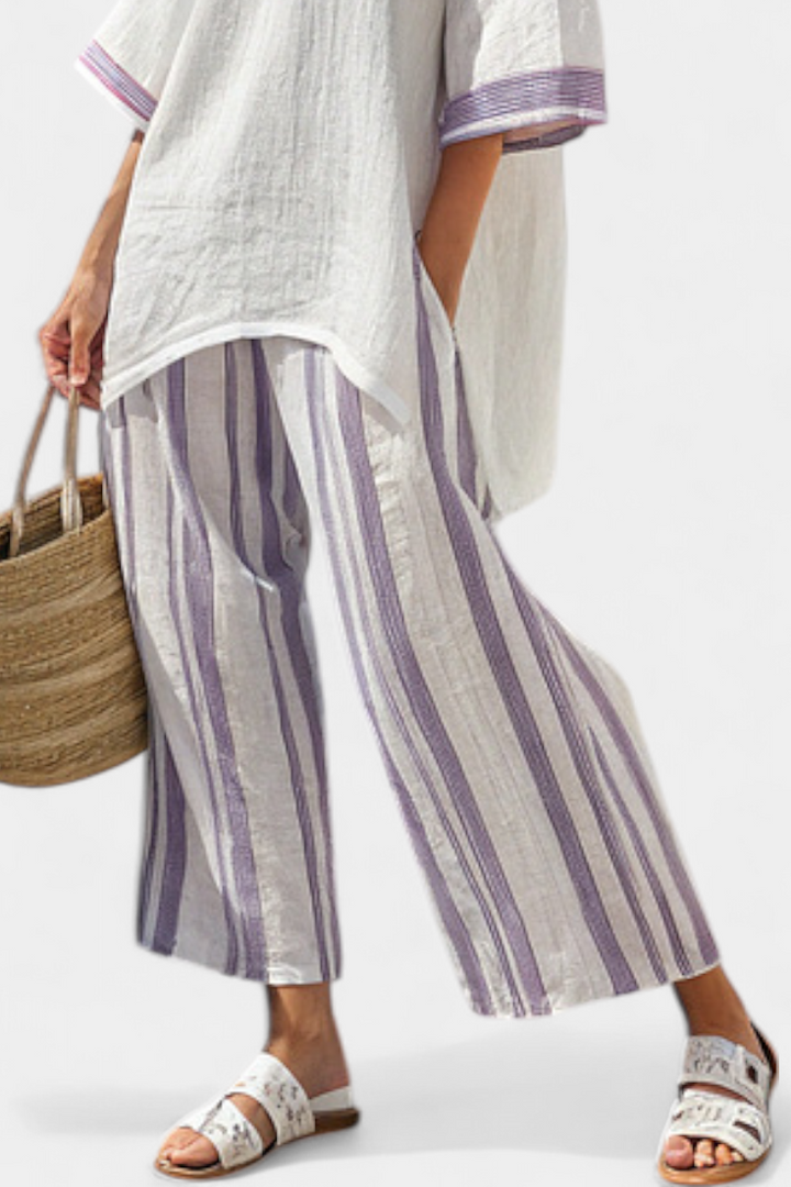 Evi™ : Blouse large confortable et pantalon rayé en bambou