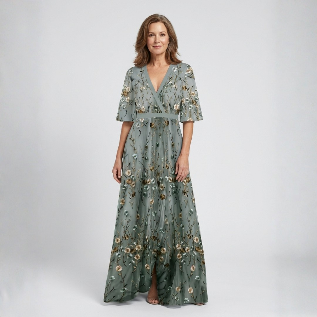 Melodi – Robe longue à fleurs, col en V