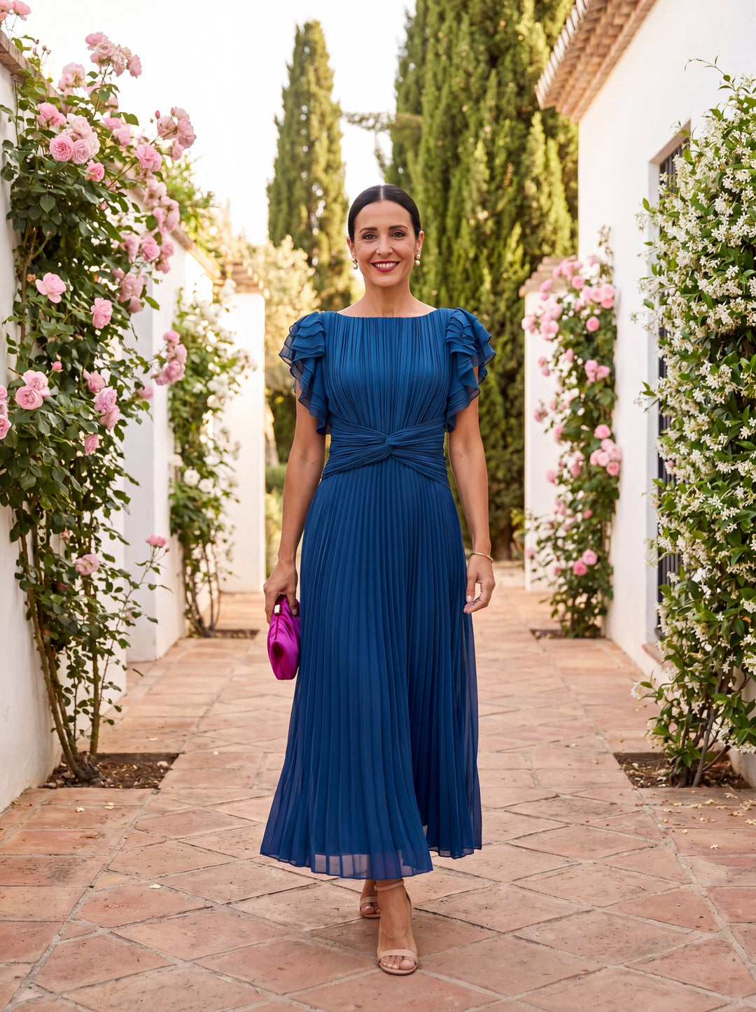 Seraphina | Élégante robe longue plissée à la taille nouée