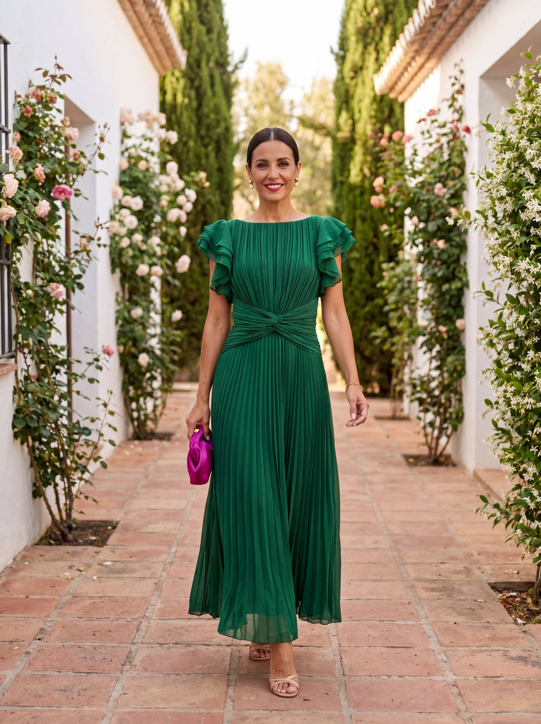 Seraphina | Élégante robe longue plissée à la taille nouée