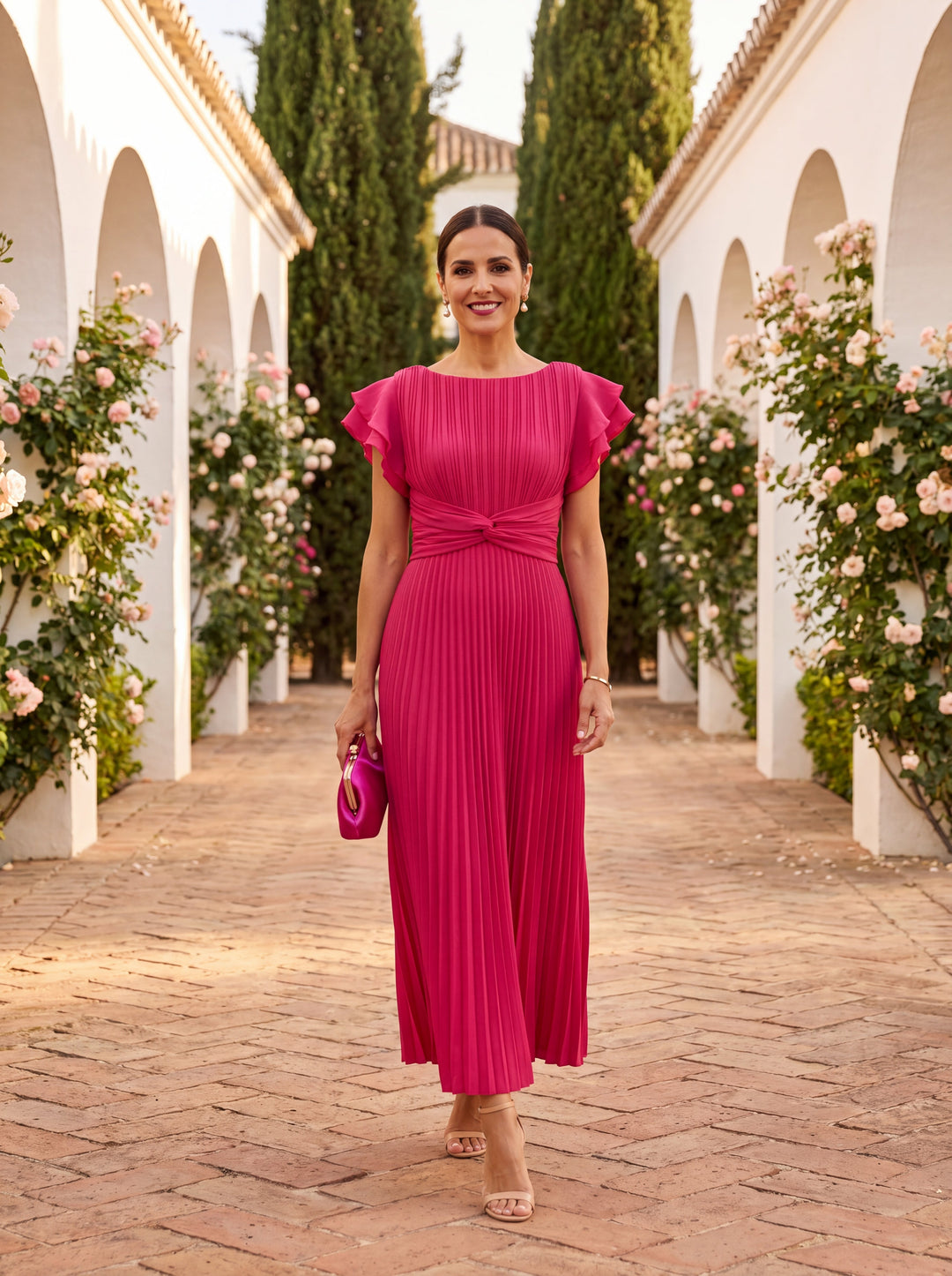 Seraphina | Élégante robe longue plissée à la taille nouée