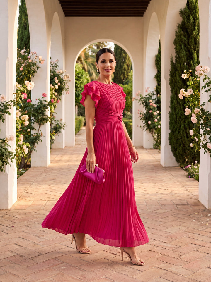 Seraphina | Élégante robe longue plissée à la taille nouée