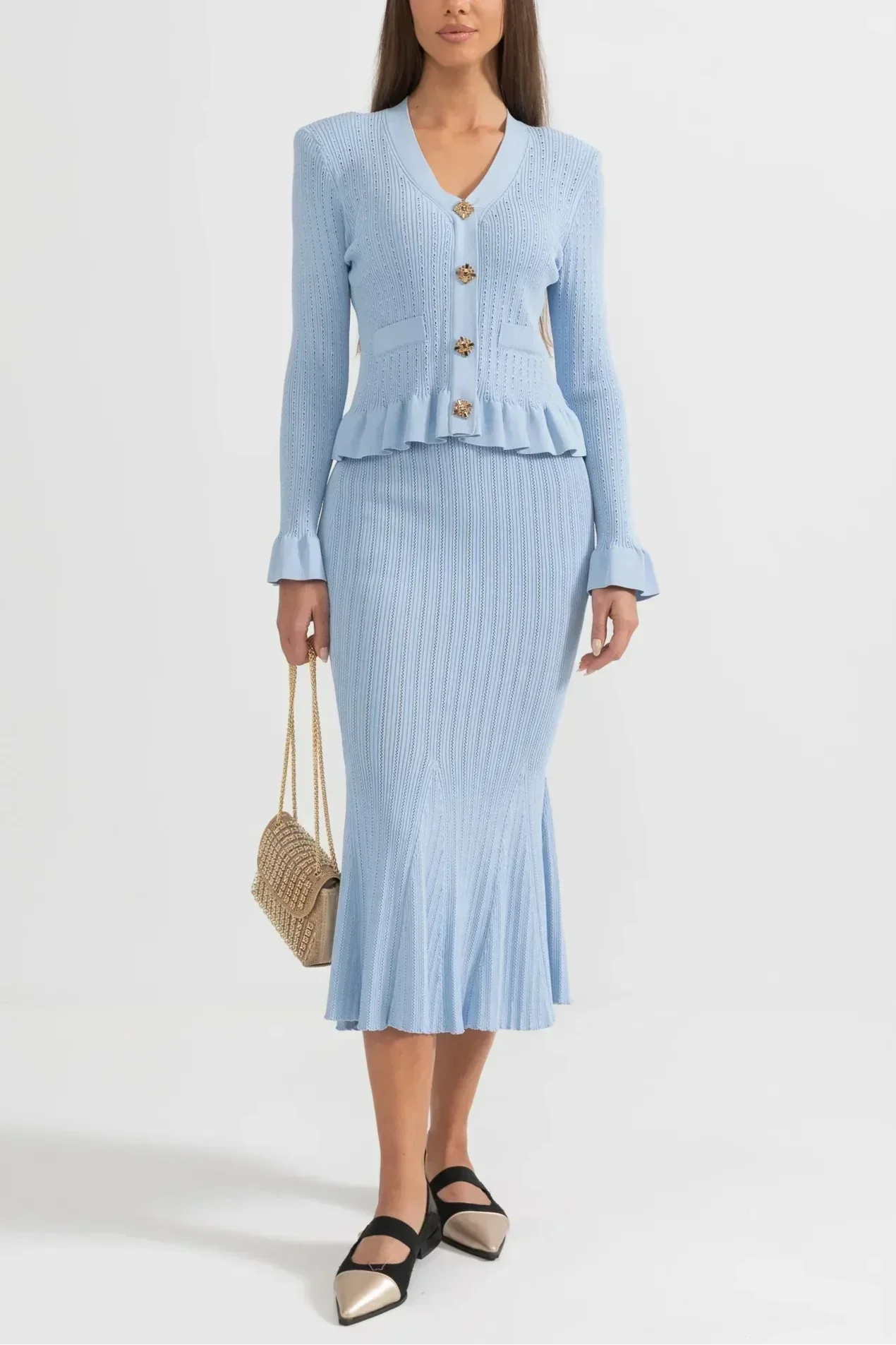 Prudence - Ensemble robe midi en maille fine et haut à boutons