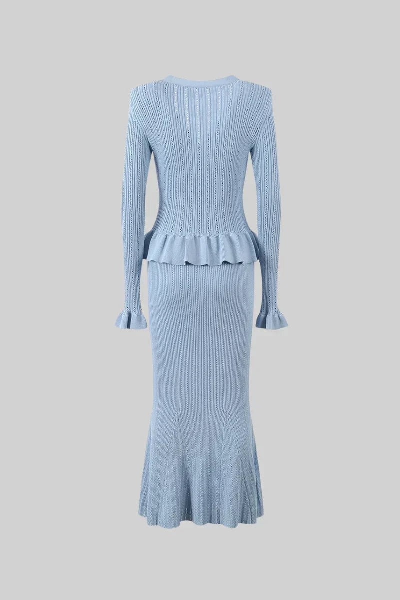 Prudence - Ensemble robe midi en maille fine et haut à boutons
