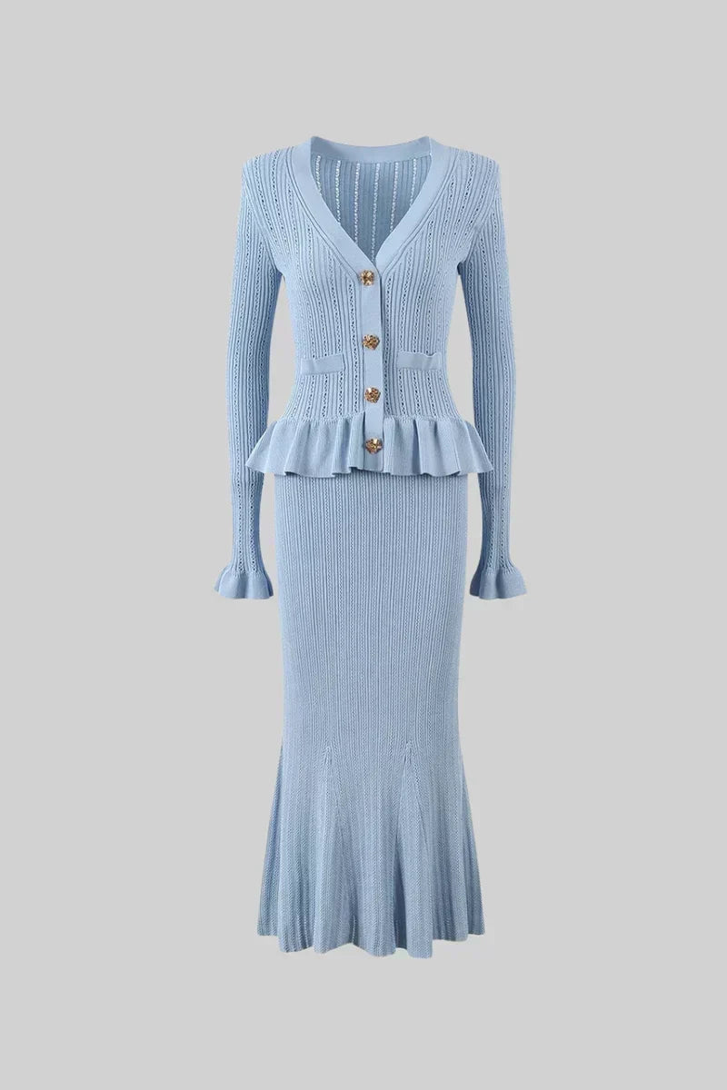 Prudence - Ensemble robe midi en maille fine et haut à boutons