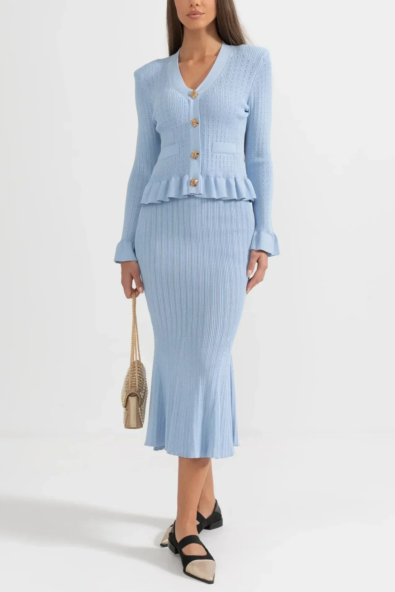 Prudence - Ensemble robe midi en maille fine et haut à boutons