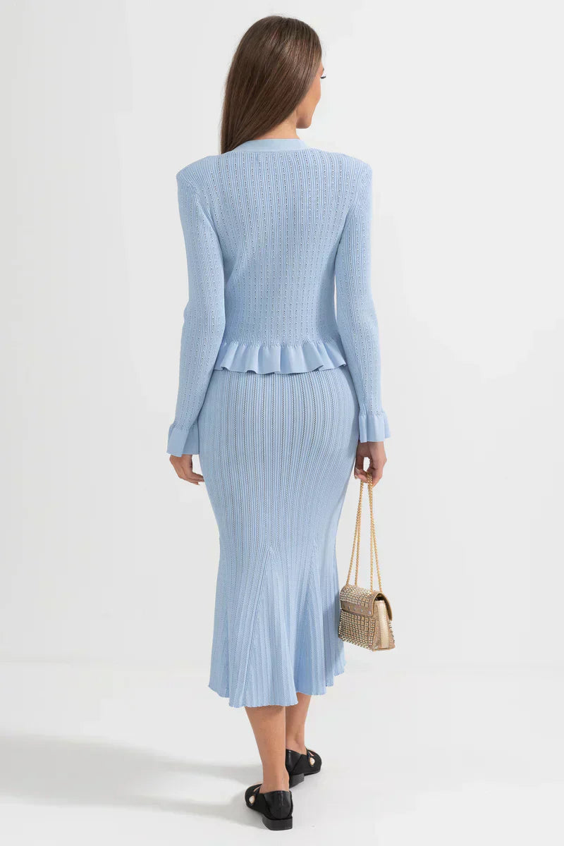 Prudence - Ensemble robe midi en maille fine et haut à boutons