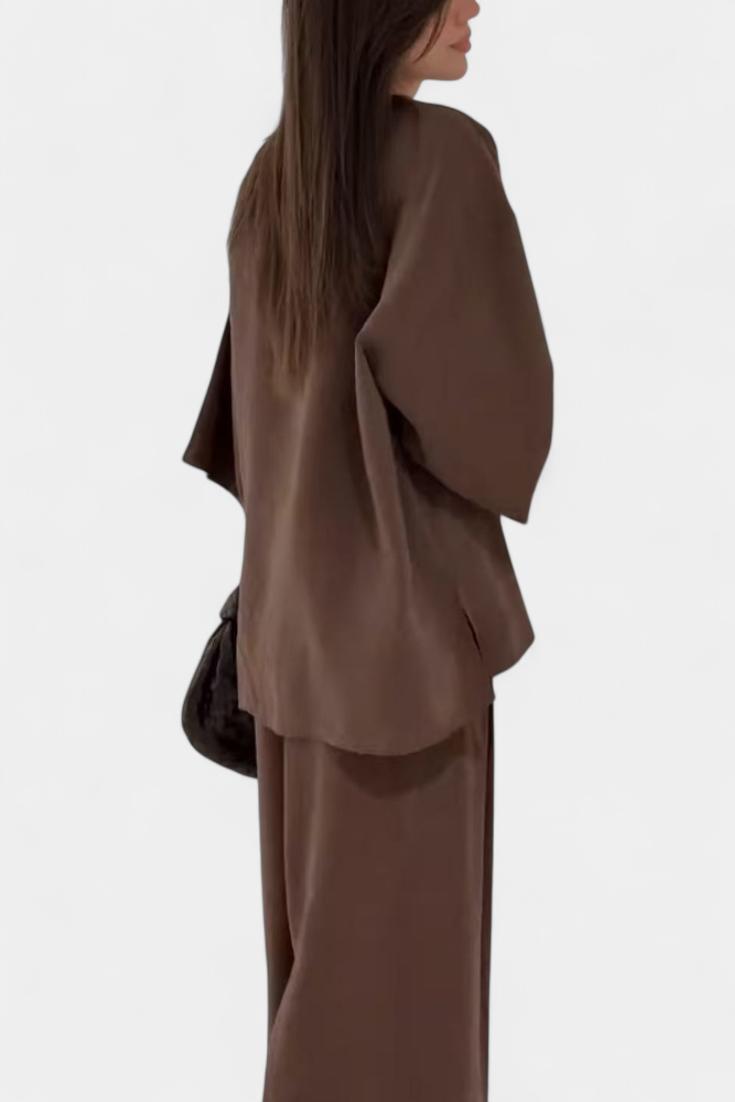 Eli Oversize V-Neck Top with Straight Trousers Set