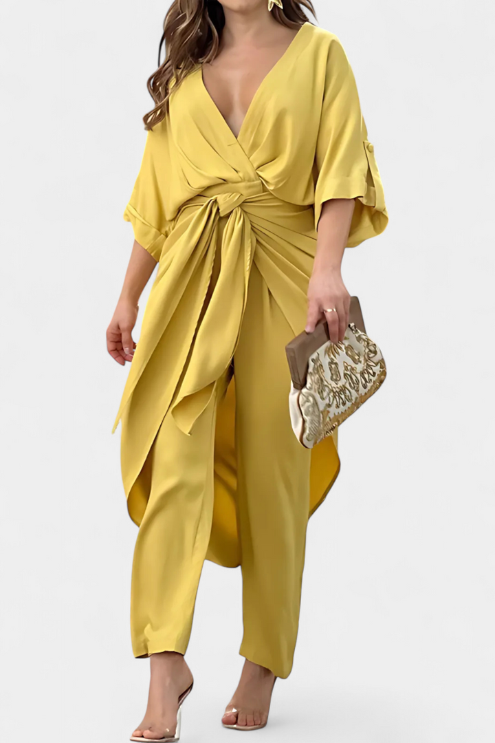 Ensemble croisé Mayleen avec nœud sur le devant et pantalon droit