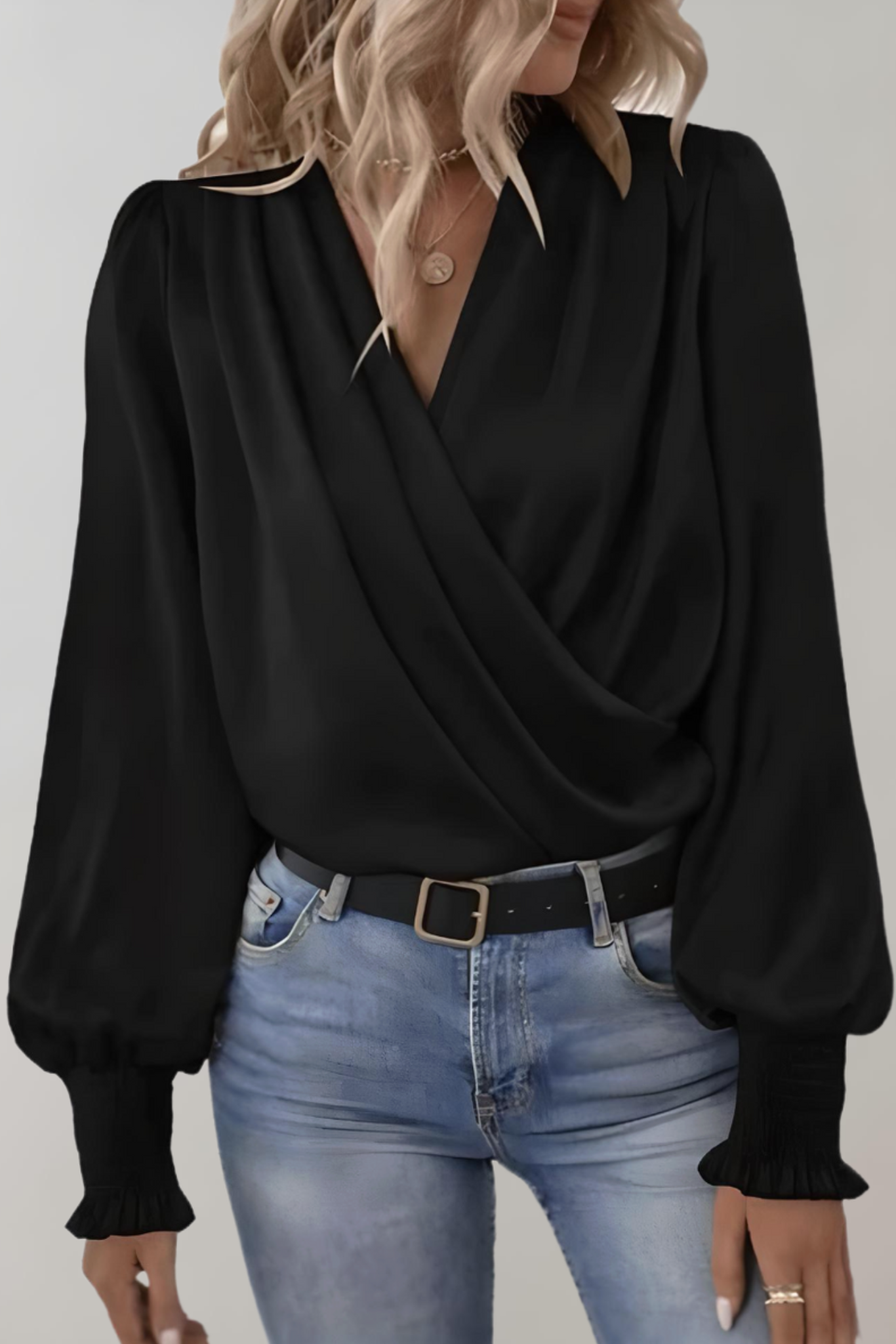 Quinn Long Sleeve V-Neck Elegant Blouse