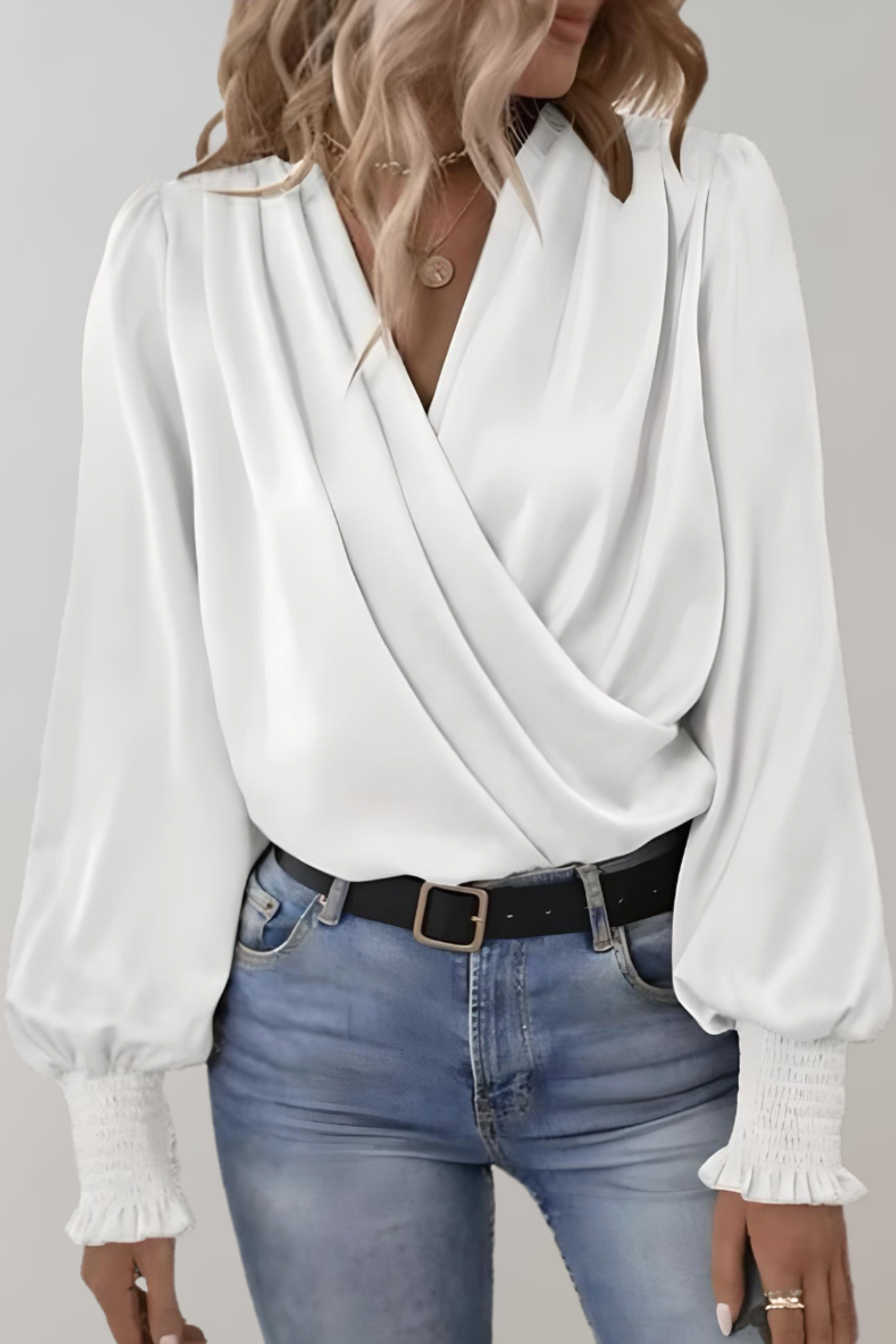 Quinn Long Sleeve V-Neck Elegant Blouse