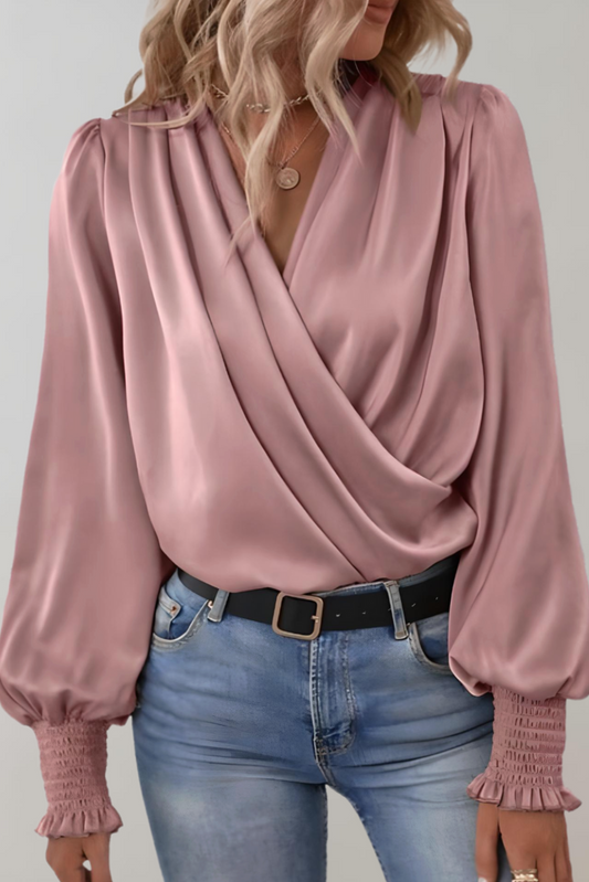 Quinn Long Sleeve V-Neck Elegant Blouse