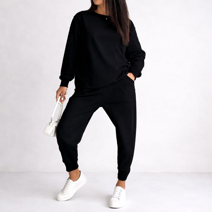 Gisselda™ : Ensemble deux pièces pour femme : sweat à manches longues avec ceinture asymétrique et pantalon