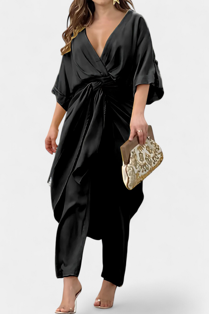 Ensemble croisé Mayleen avec nœud sur le devant et pantalon droit