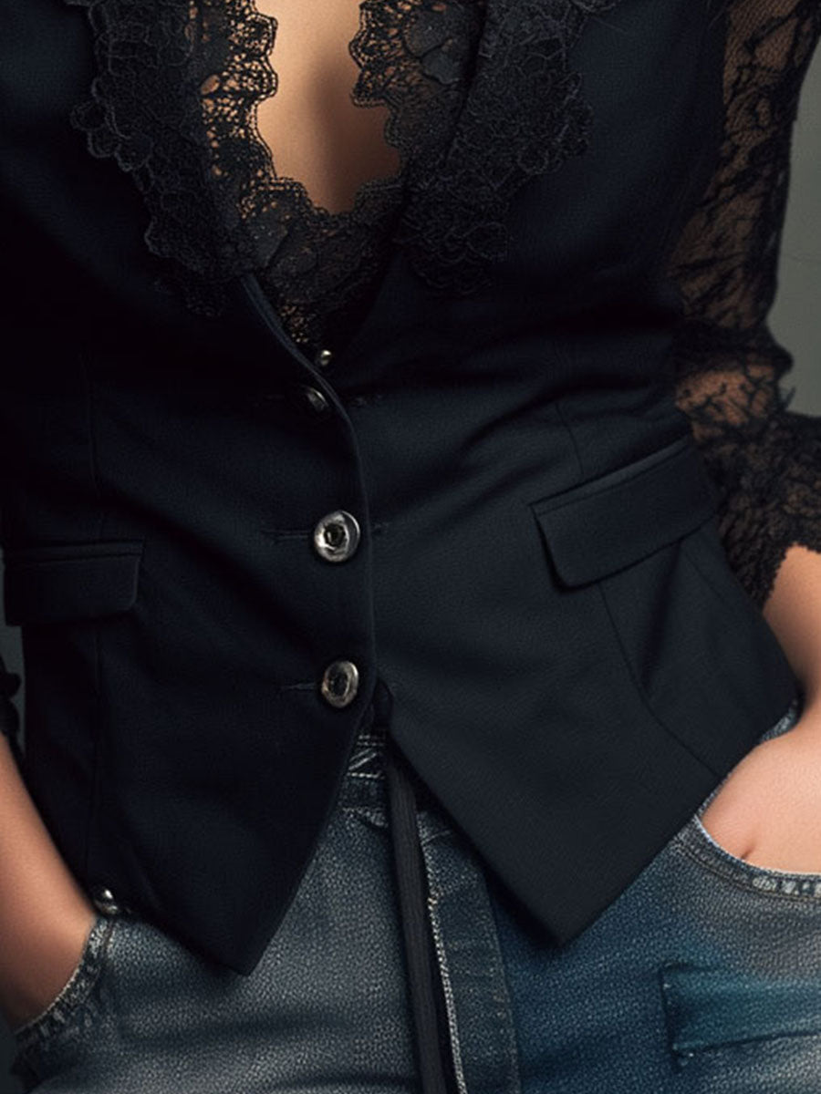 Claudia™ | Blazer en dentelle noire