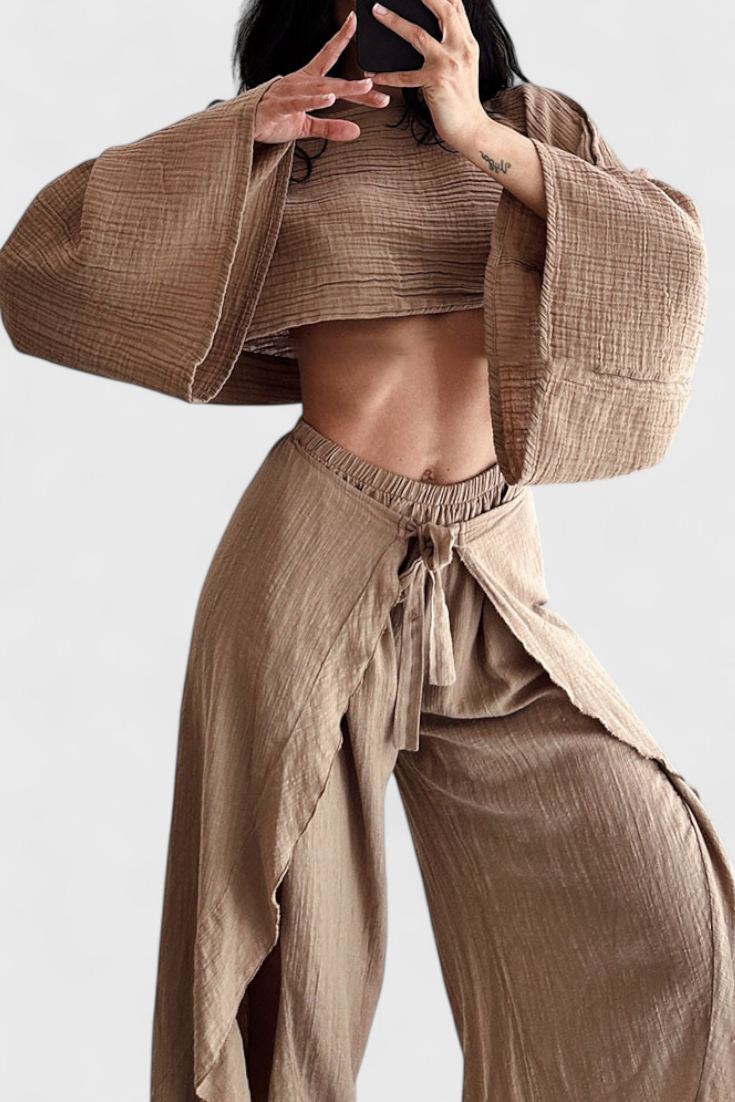 Ensemble kimono fluide et pantalon croisé Elsie