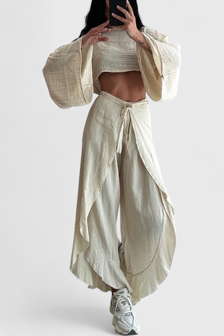 Ensemble kimono fluide et pantalon croisé Elsie