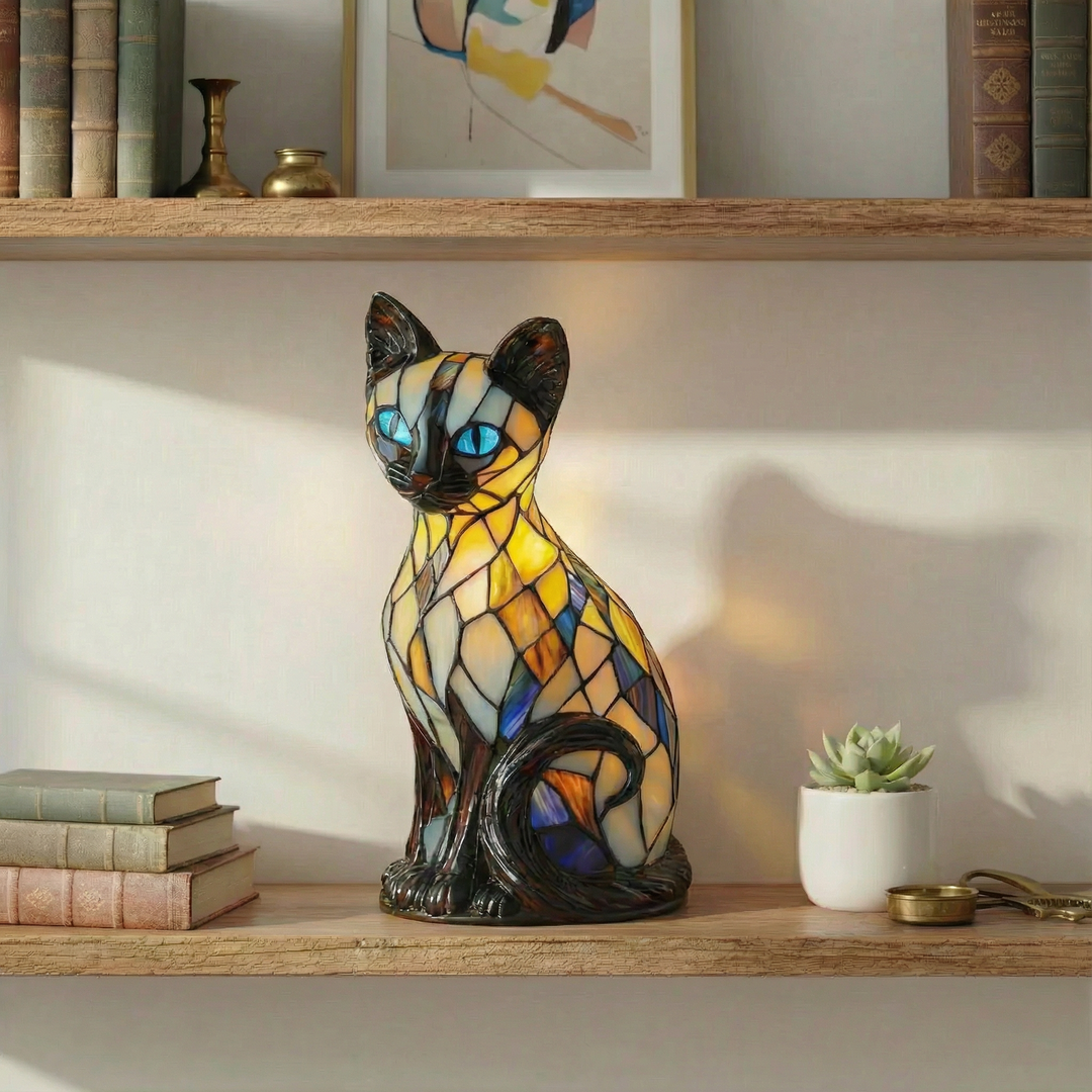 Chat Mystique - Lampe Vitrail