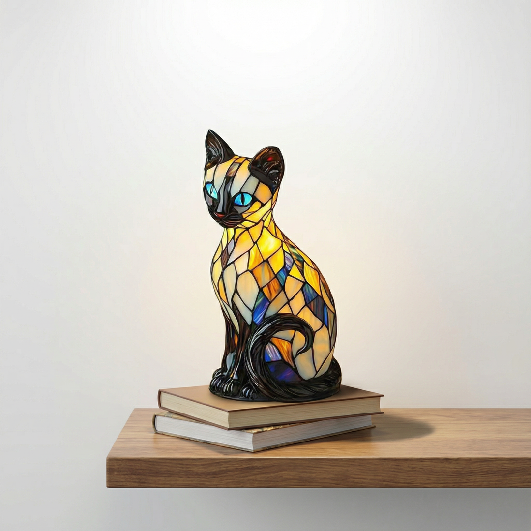 Chat Mystique - Lampe Vitrail