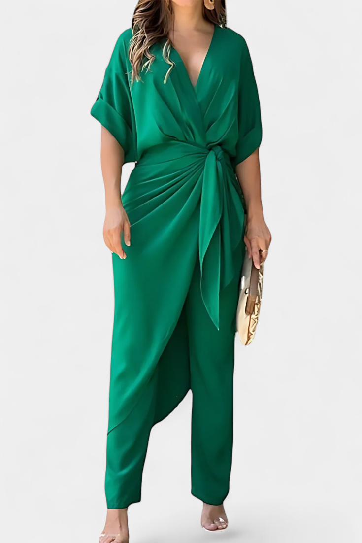 Ensemble croisé Mayleen avec nœud sur le devant et pantalon droit