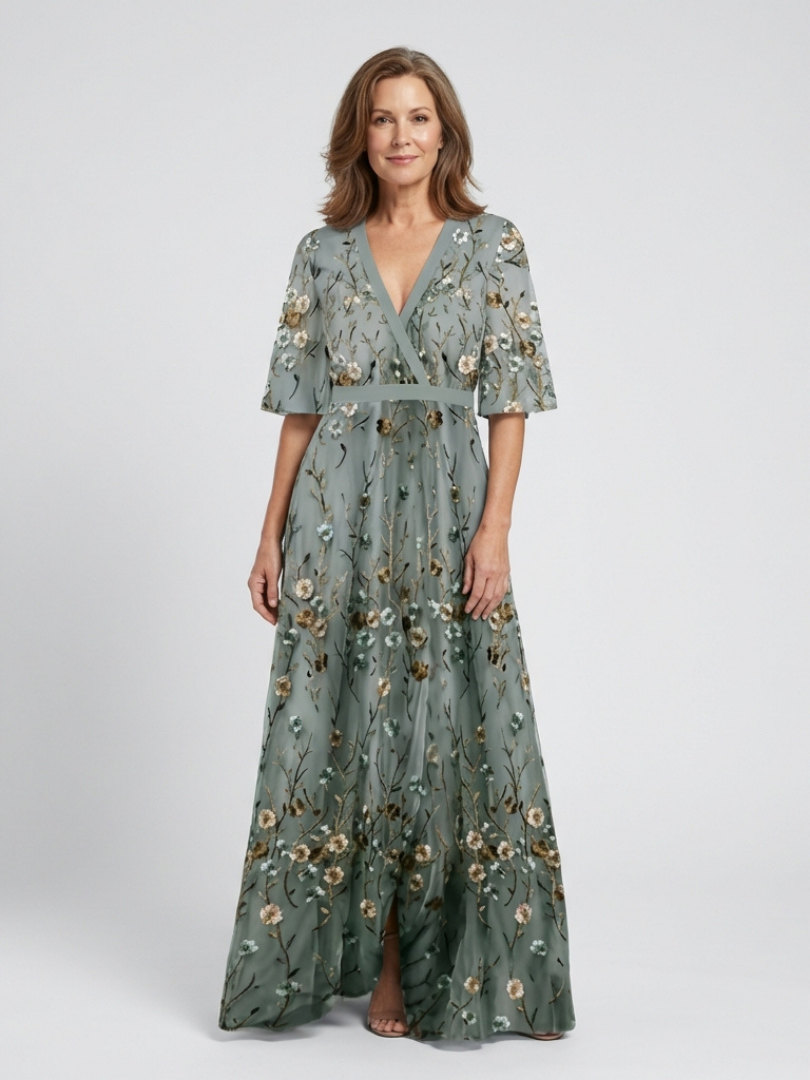 Melodi – Robe longue à fleurs, col en V