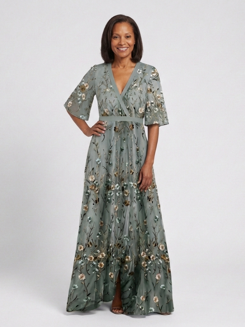Melodi – Robe longue à fleurs, col en V