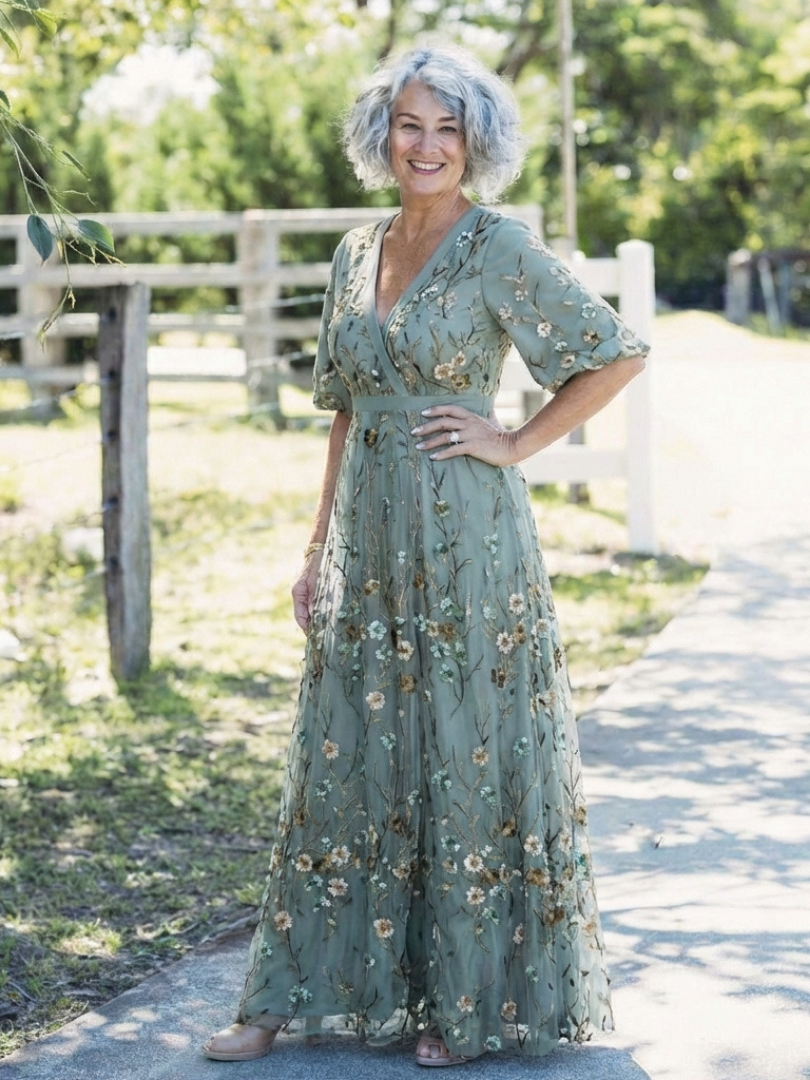 Melodi – Robe longue à fleurs, col en V