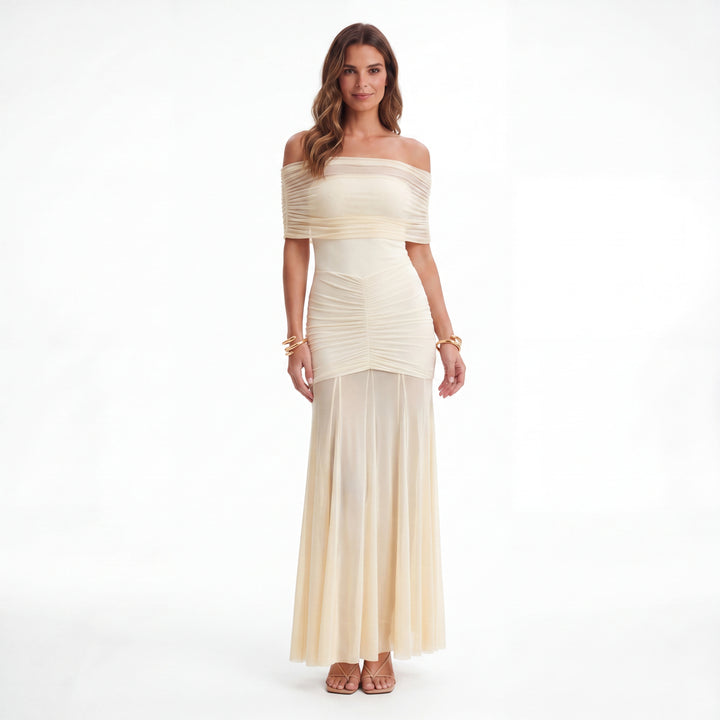 Alodia Shoulder Maxi Dress with Mesh Overlay (Robe longue à épaulement avec superposition de maille)