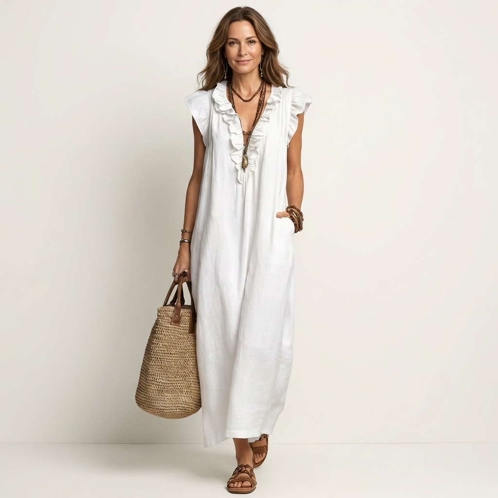 Josette | Robe longue à volants et encolure en V