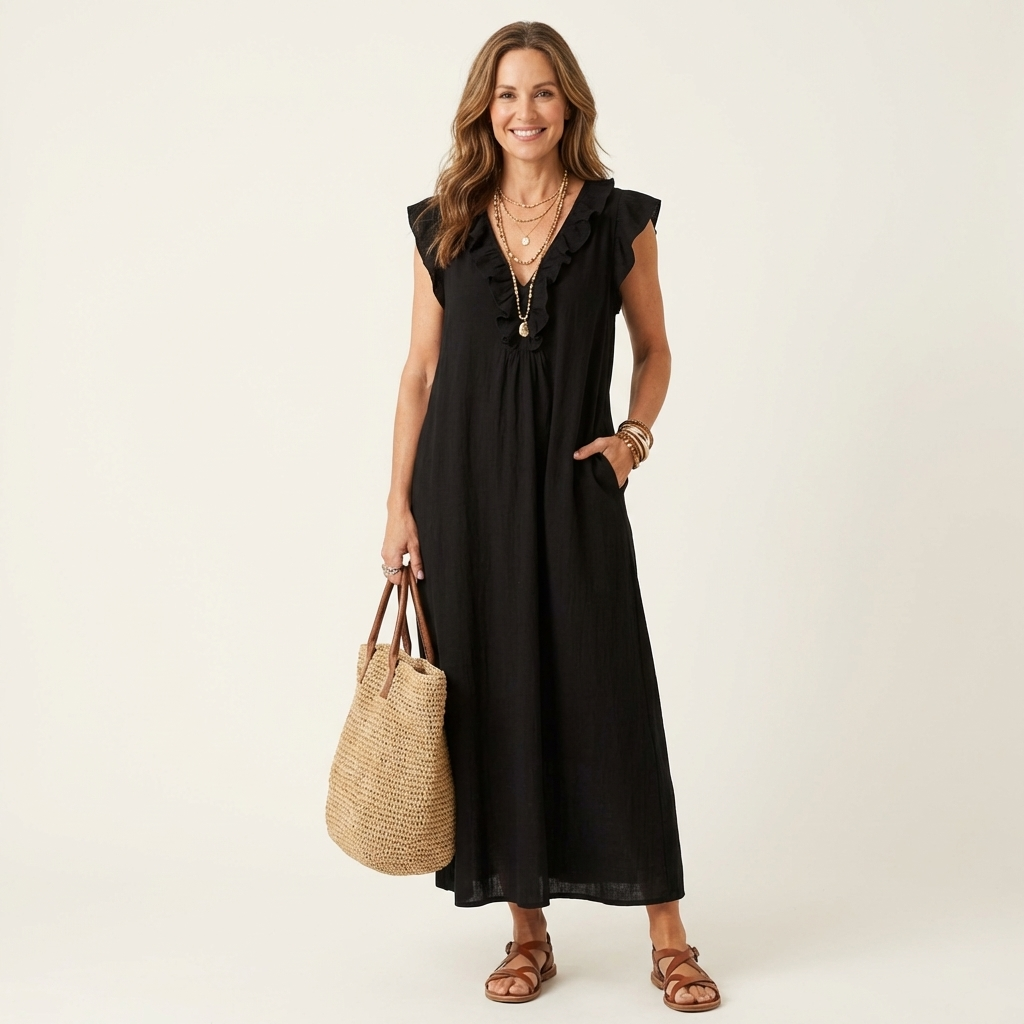 Josette | Robe longue à volants et encolure en V