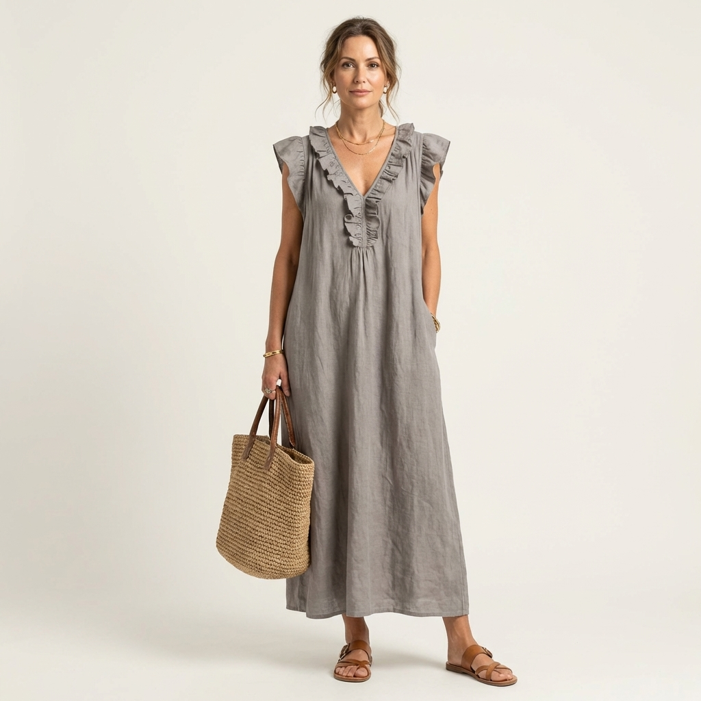 Josette | Robe longue à volants et encolure en V
