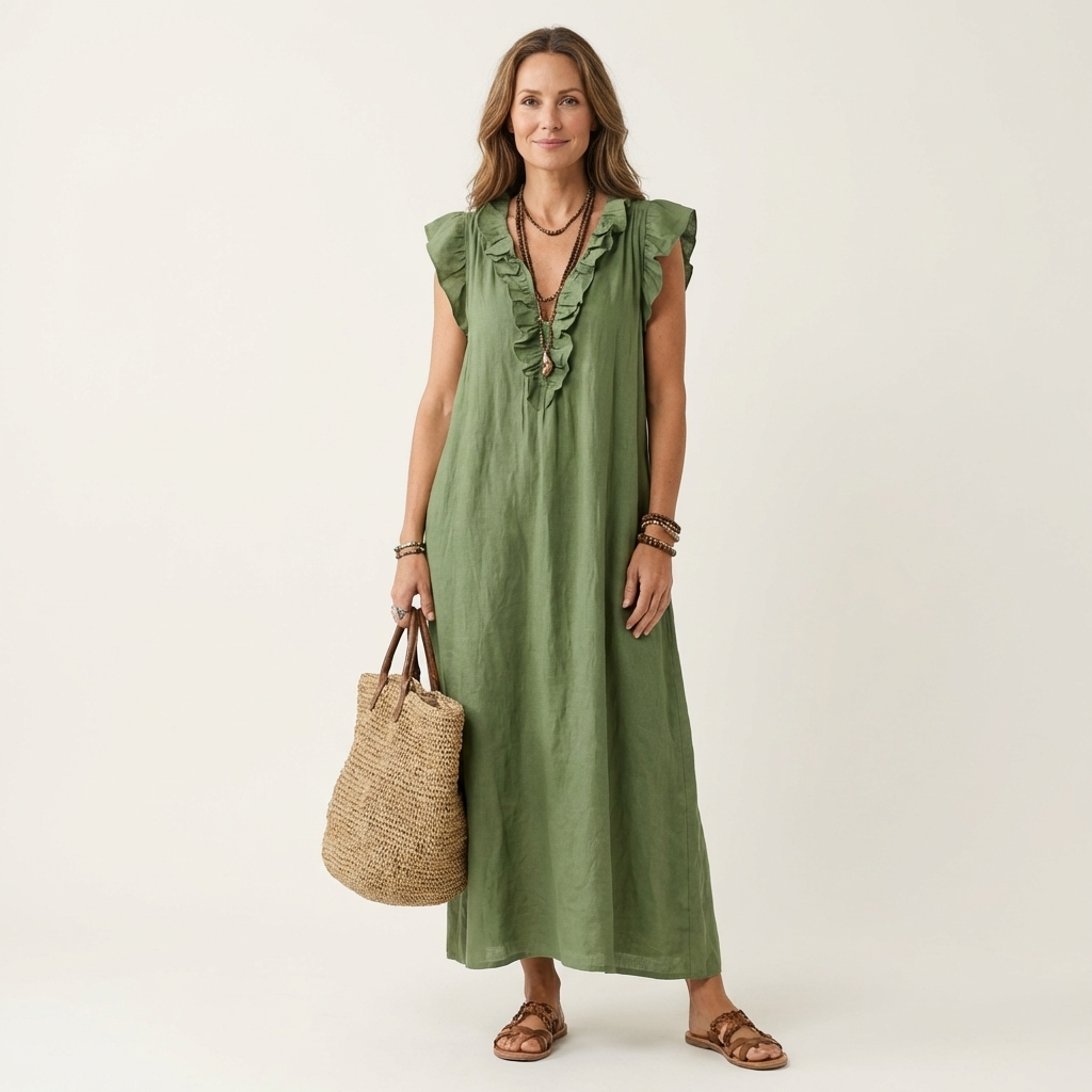 Josette | Robe longue à volants et encolure en V