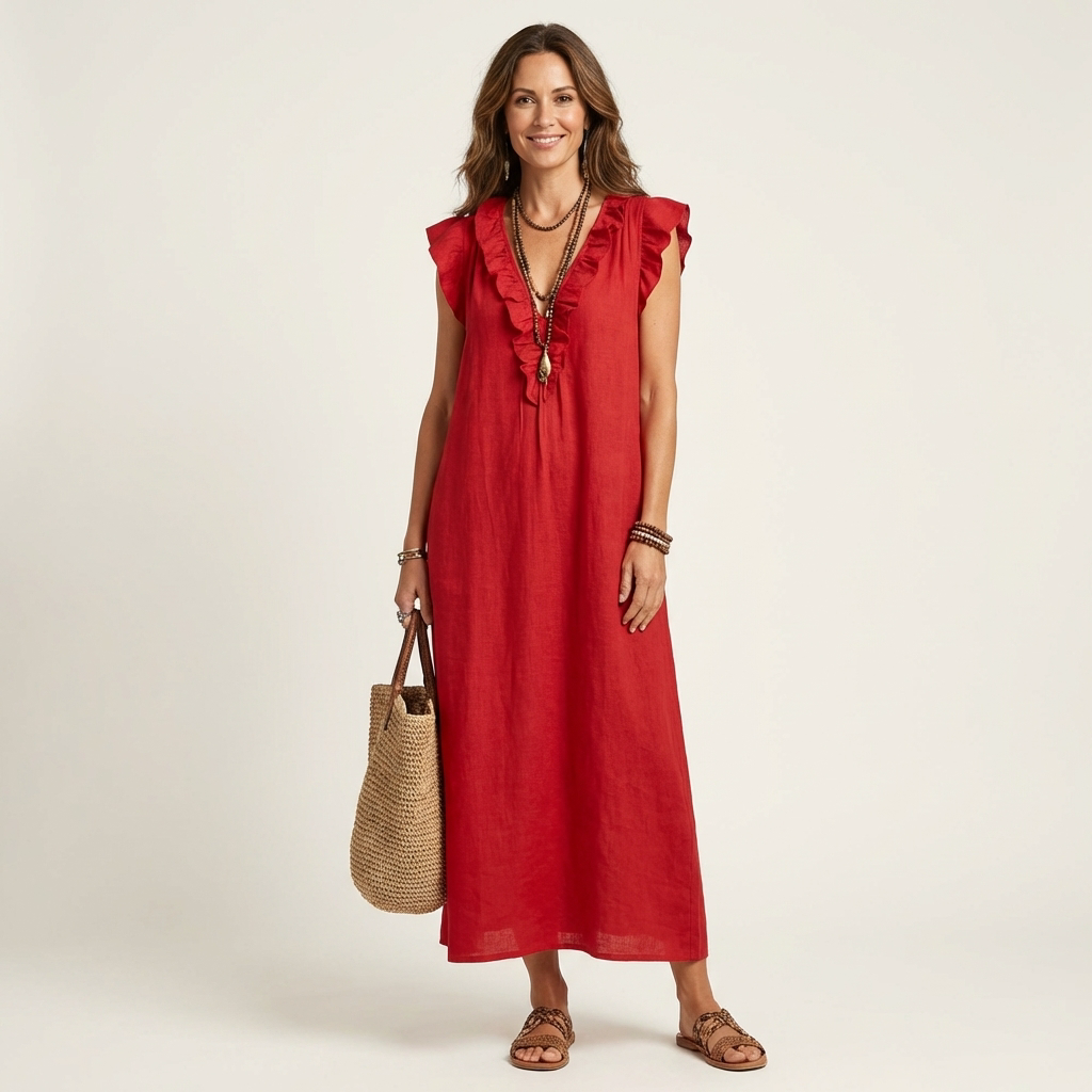 Josette | Robe longue à volants et encolure en V