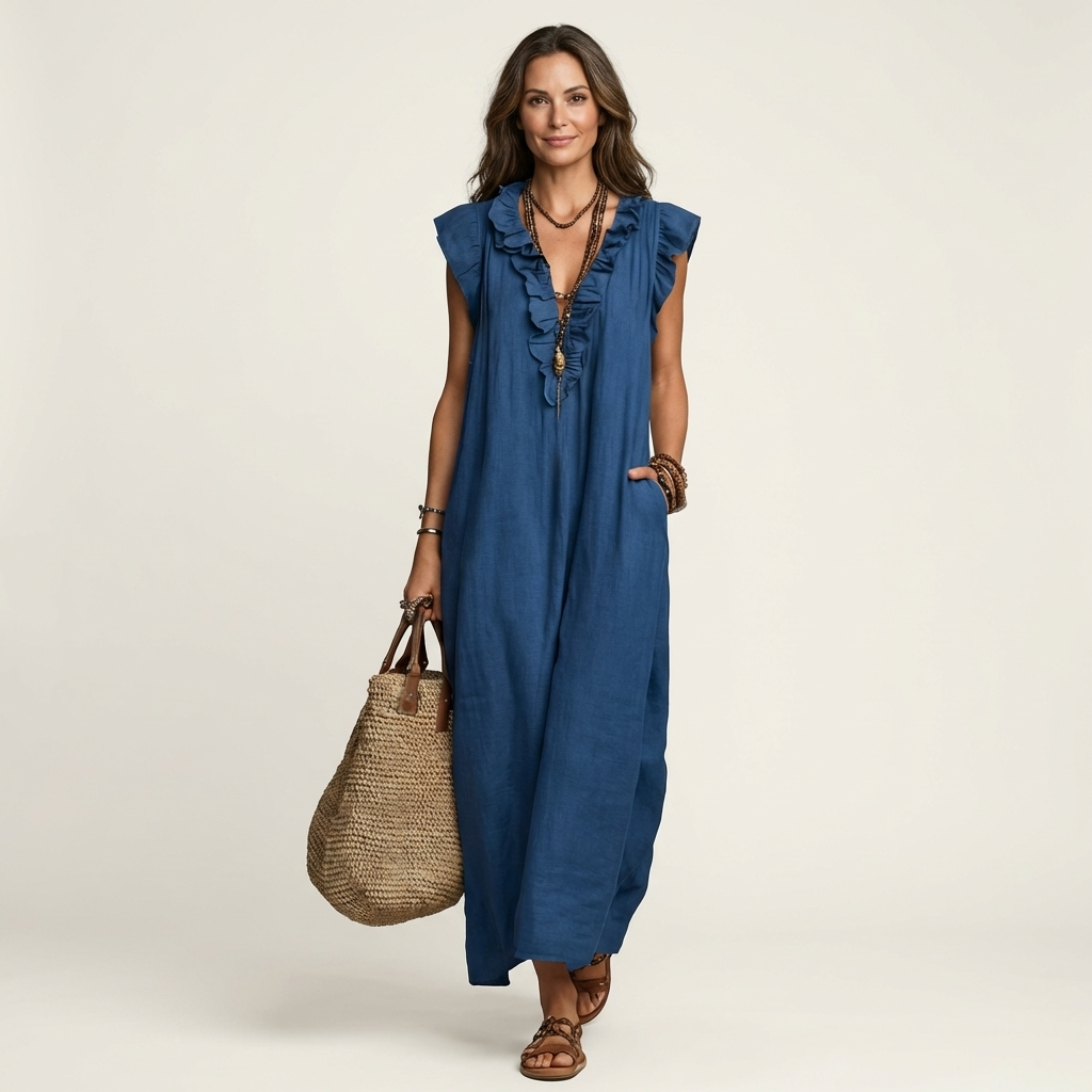 Josette | Robe longue à volants et encolure en V