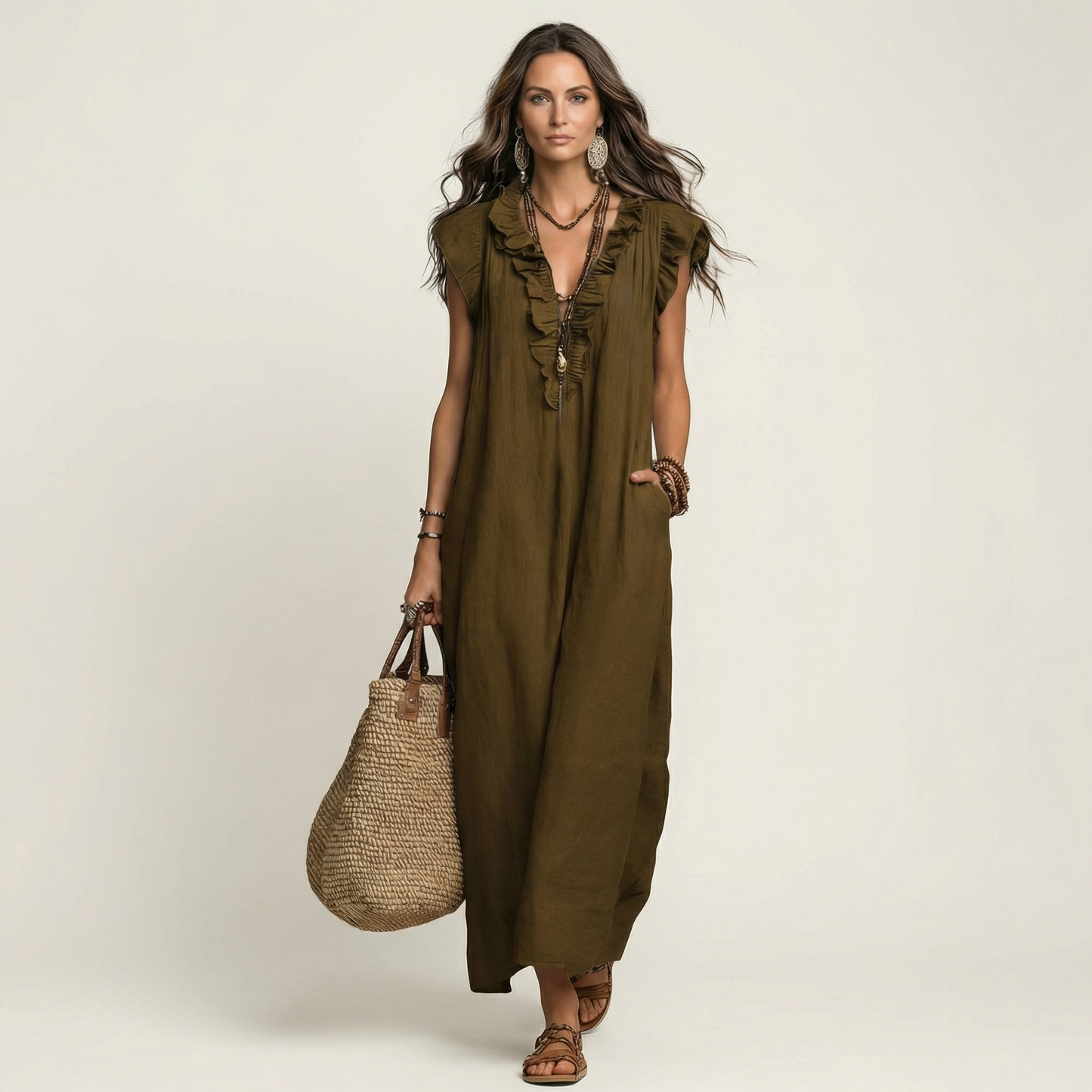 Josette | Robe longue à volants et encolure en V