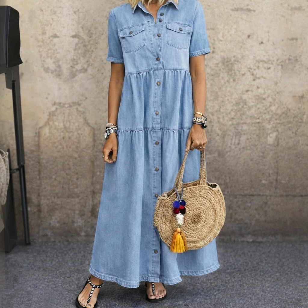 ELIZABETH | ROBE MIDI À BOUTONS SUR LE DEVANT