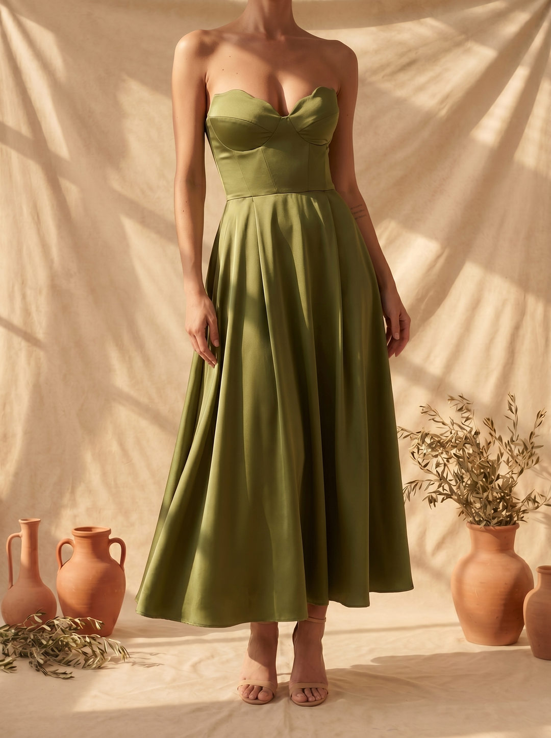 Liora | Robe midi élégante sans bretelles