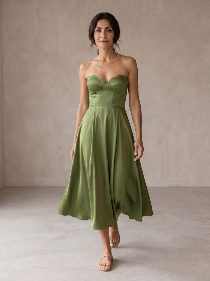 Liora | Robe midi élégante sans bretelles