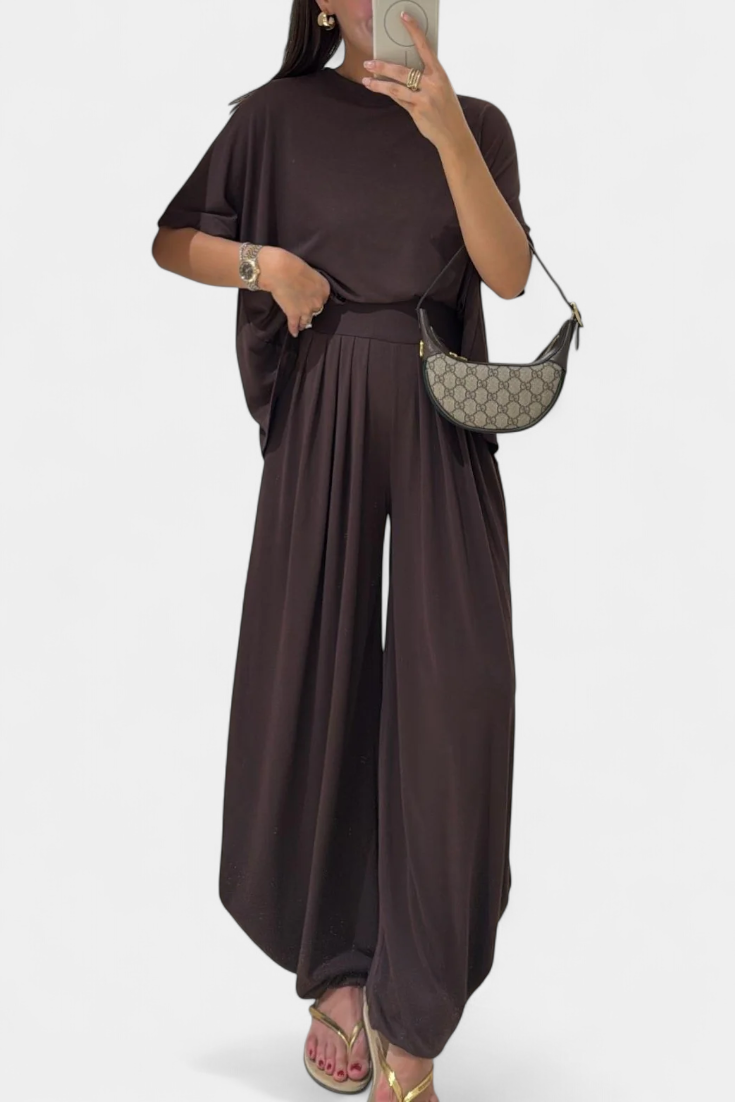 Trista Casual Soft Top and Wide Leg Trousers Set (ensemble de haut et de pantalon à jambes larges)