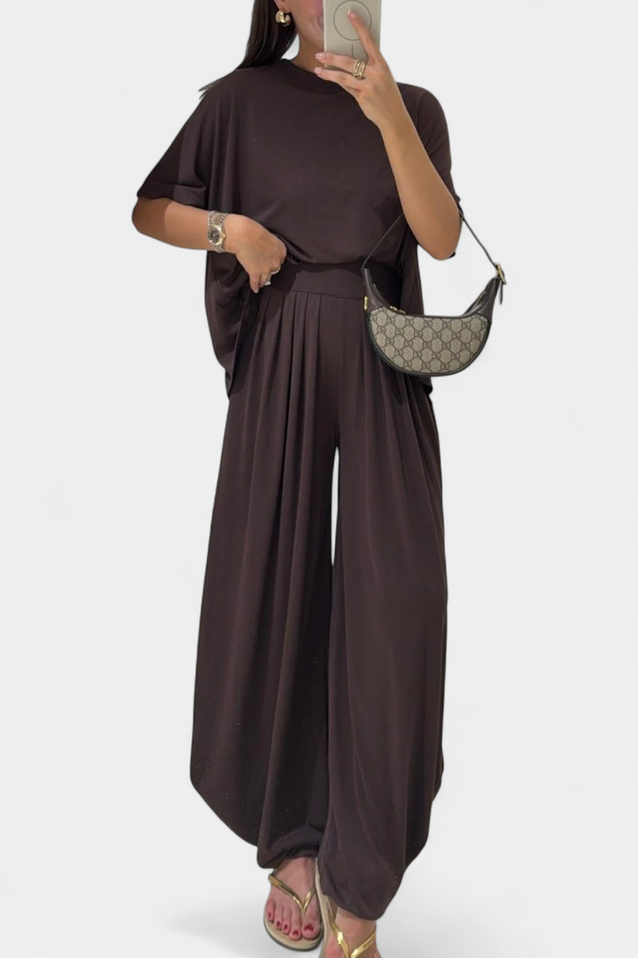 Trista Casual Soft Top and Wide Leg Trousers Set (ensemble de haut et de pantalon à jambes larges)