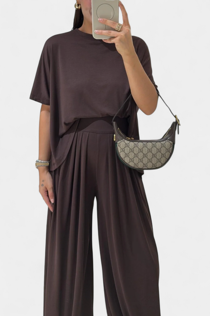 Trista Casual Soft Top and Wide Leg Trousers Set (ensemble de haut et de pantalon à jambes larges)