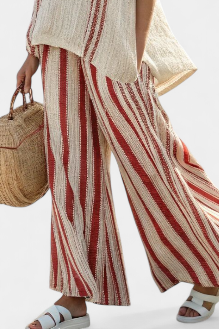 Nora™ | Top raffiné à rayures rouges et pantalon en lin