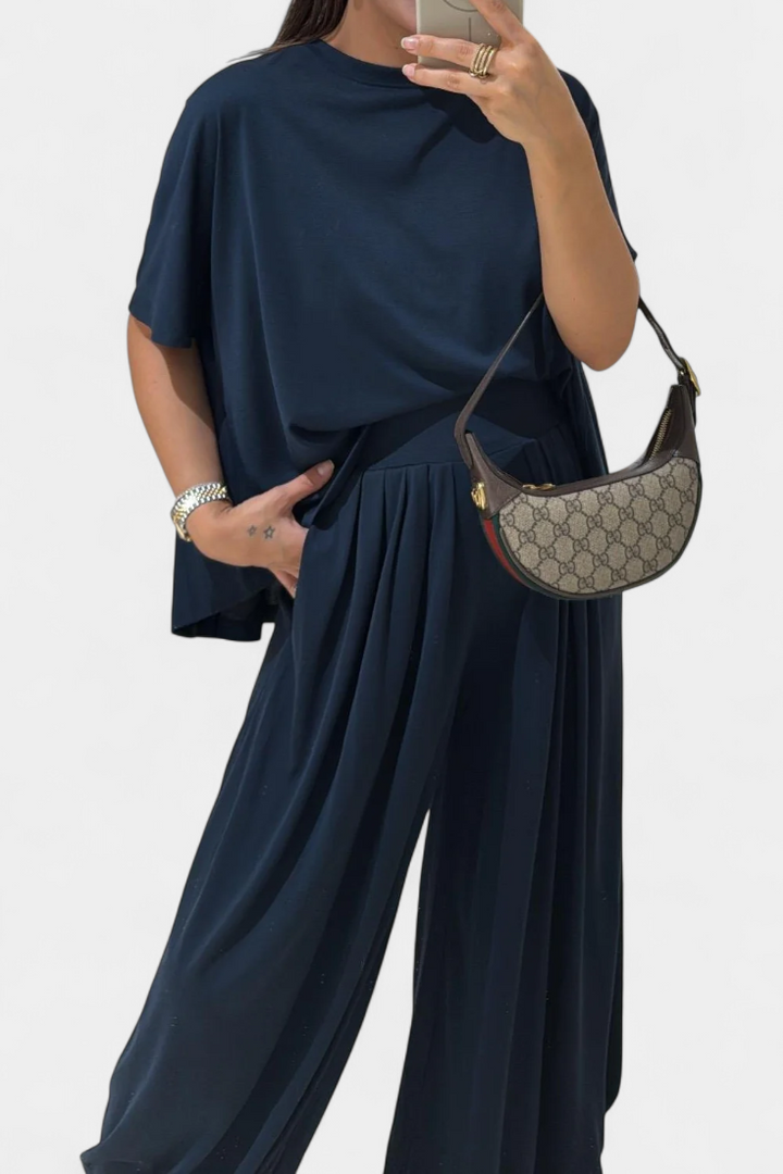 Trista Casual Soft Top and Wide Leg Trousers Set (ensemble de haut et de pantalon à jambes larges)