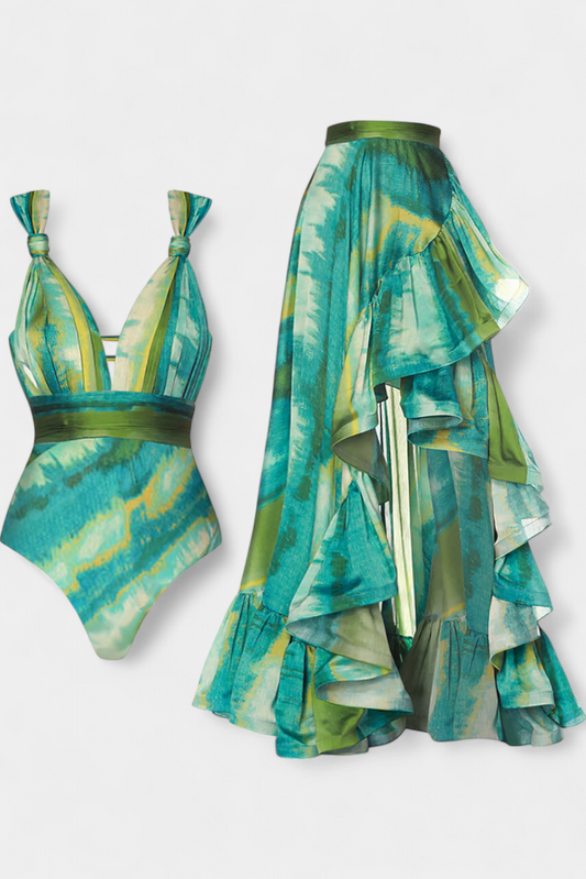 Maillot de bain une pièce imprimé Ahria avec encolure en V et cache-soleil